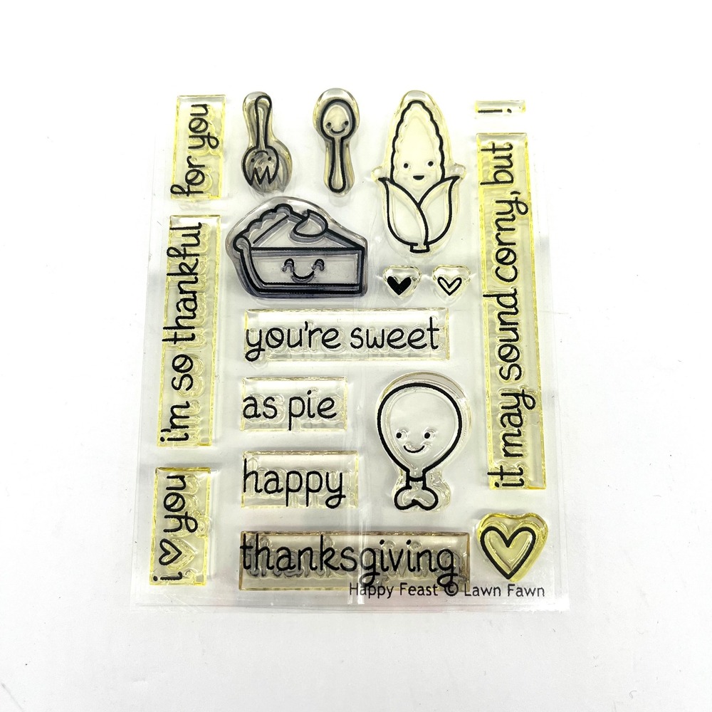 Lawn Fawn Happy Feast Thanksgiving Clear Stamp Set Retired Rare 3x4